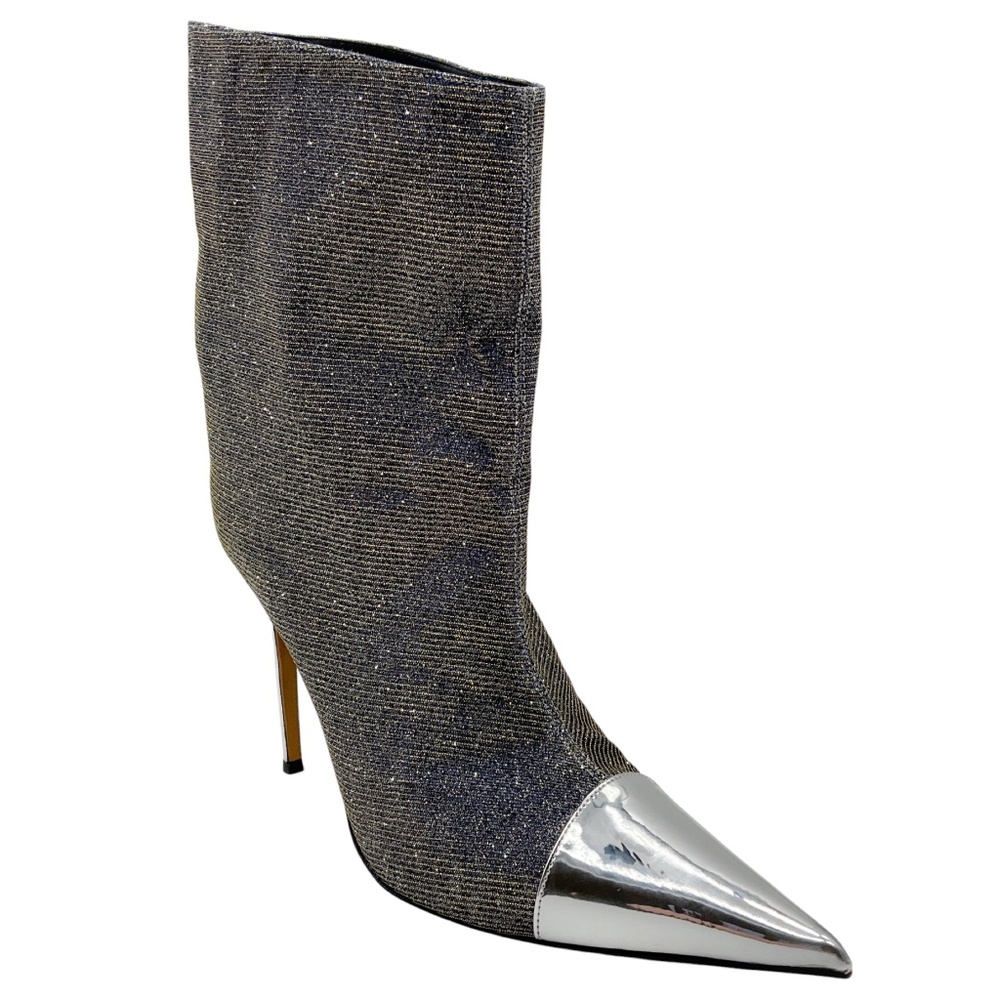 ALEXANDRE VAUTHIER SILVER METALLIC GLITTER LUREX ANKLE BOOTS